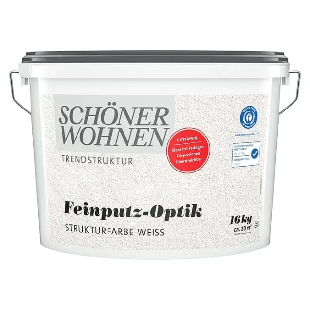 SCHÖNER WOHNEN-Farbe Trendstruktur Dekoputz Feinputz-Optik Strukturfarbe (Weiß, 16 kg, Konservierungsmittelfrei, Sehr Fein)