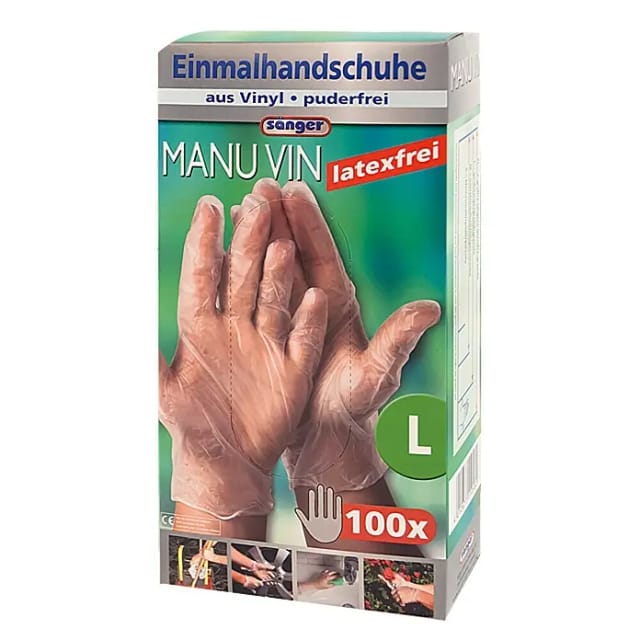 Sänger Einmalhandschuhe Manu Vin (L, Transparent, Vinyl, 100 Stk.)
