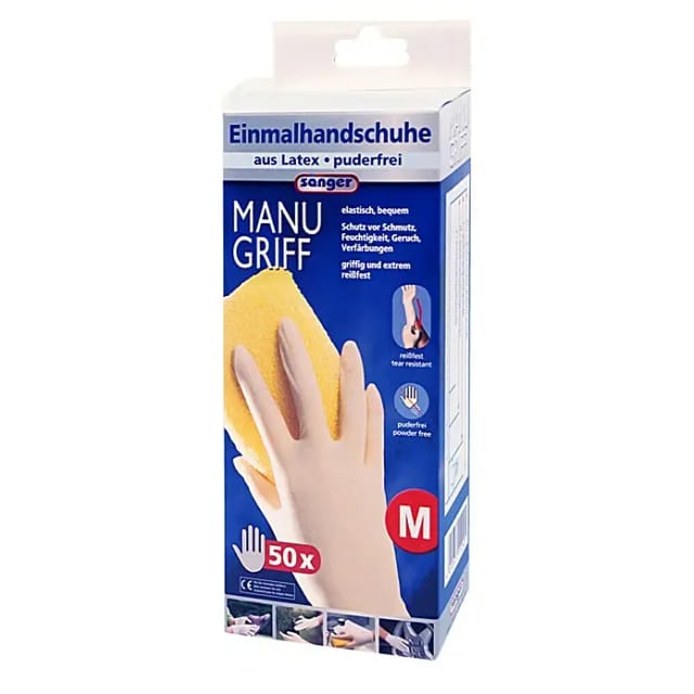 Sänger Einmalhandschuhe Manu Griff (M, Weiß, Latex, 50 Stk.)