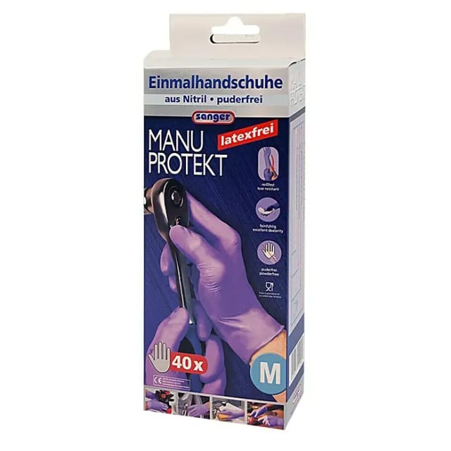 Sänger Einmalhandschuhe Manu Protekt (M, Lila, Nitril, 40 Stk.)