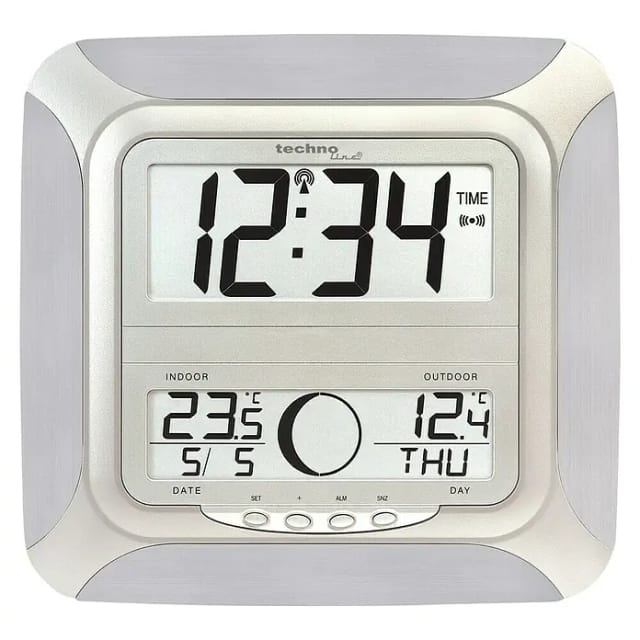 Digitale Funkwanduhr (Silber, L x B x H: 25,5 x 3,1 x 24,3 cm)
