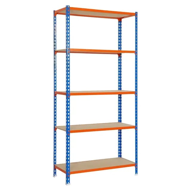 Simonrack Simonclick Metallregal Maderclick Plus (H x B x T: 200 x 100 x 50 cm, Traglast pro Boden: 150 kg, Anzahl Böden: 5 Stk., Stecken, Blau/Orange