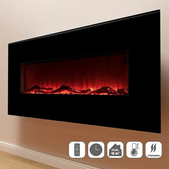Voltomat HEATING Stand- & Wandkamin Flat (Schwarz, 26 x 128 x 61 cm)