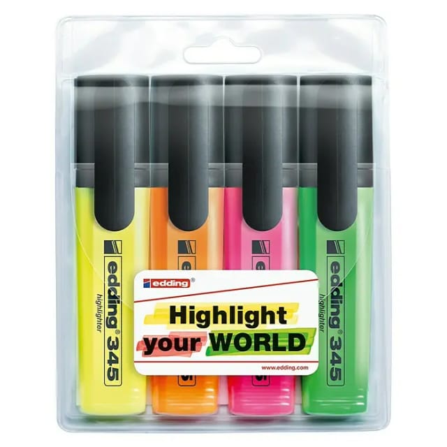 Edding Textmarker 345 (Neongelb/Neonorange/Neonpink/Neongrün, 2 mm - 5 mm)