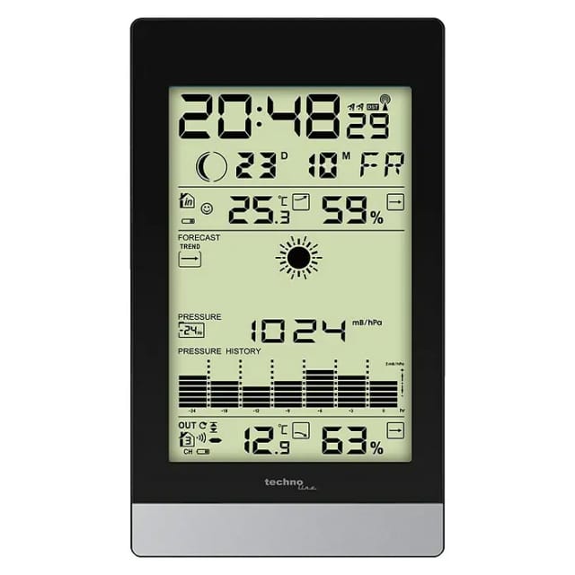Technoline Wetterstation WS9050 (Digitales Display, Batteriebetrieben, Schwarz, 2,8 x 10,8 x 18,4 cm)