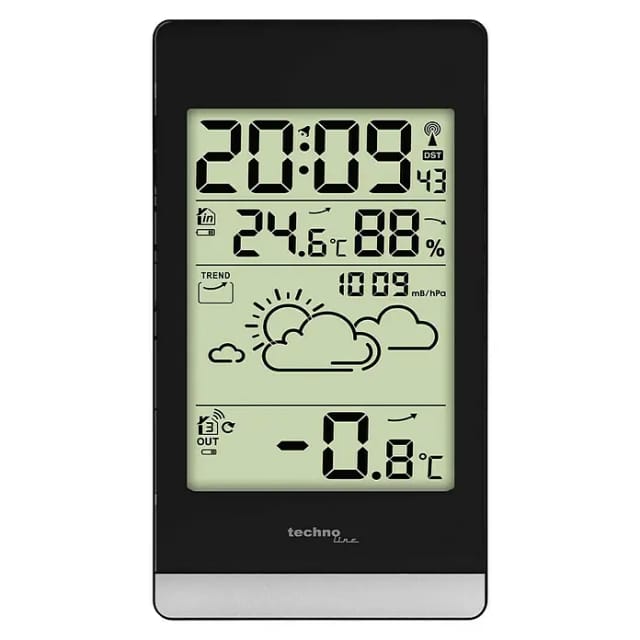 Technoline Wetterstation WS 9132 (Digitales Display, Batteriebetrieben, Schwarz, 4 x 2,7 x 10,4 cm)