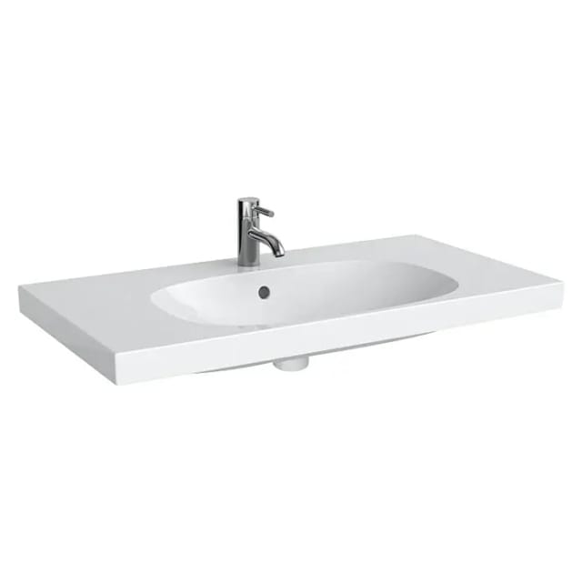 Geberit Acanto Waschtisch (90 x 48 cm, Ohne Spezialglasur, Hahnloch: Mitte, Mit Überlauf, Weiß)