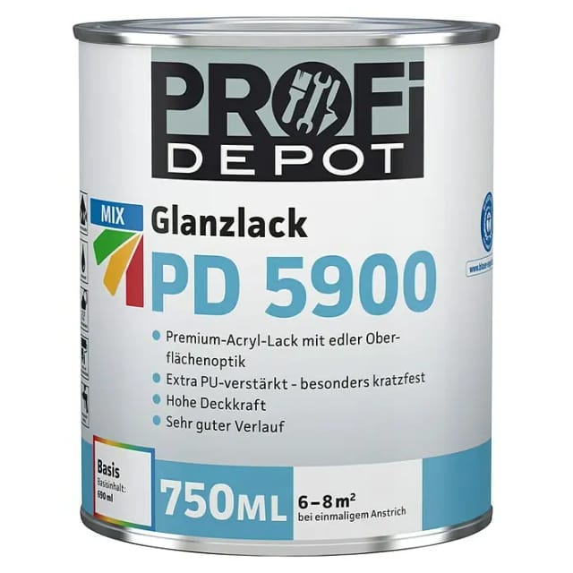 Profi Depot Mix Weißlack Glanzlack PD 5900 zum Mischen lassen (Basismischfarbe 4, Glänzend, 750 ml, Wasserbasiert)