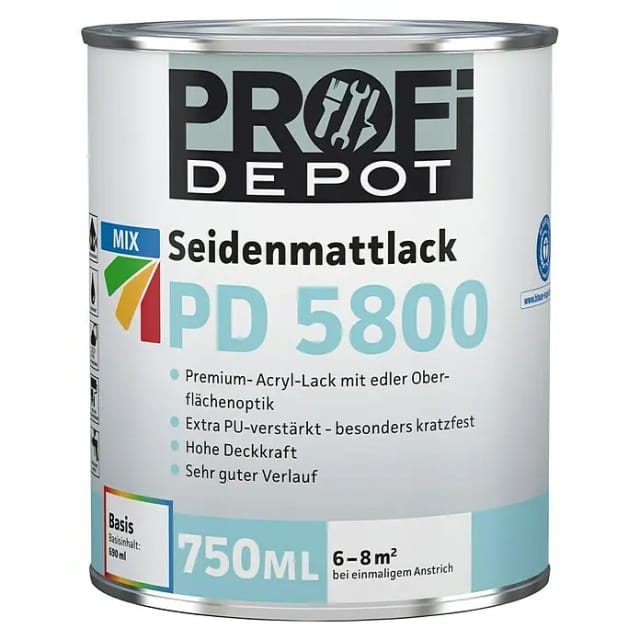 Profi Depot Mix Weißlack Seidenmattlack PD 5800 zum Mischen lassen (Basismischfarbe 4, 750 ml, Seidenmatt)