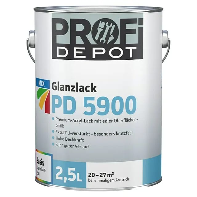 Profi Depot Mix Weißlack Glanzlack PD 5900 zum Mischen lassen (Basismischfarbe 4, Glänzend, 2,5 l, Wasserbasiert)