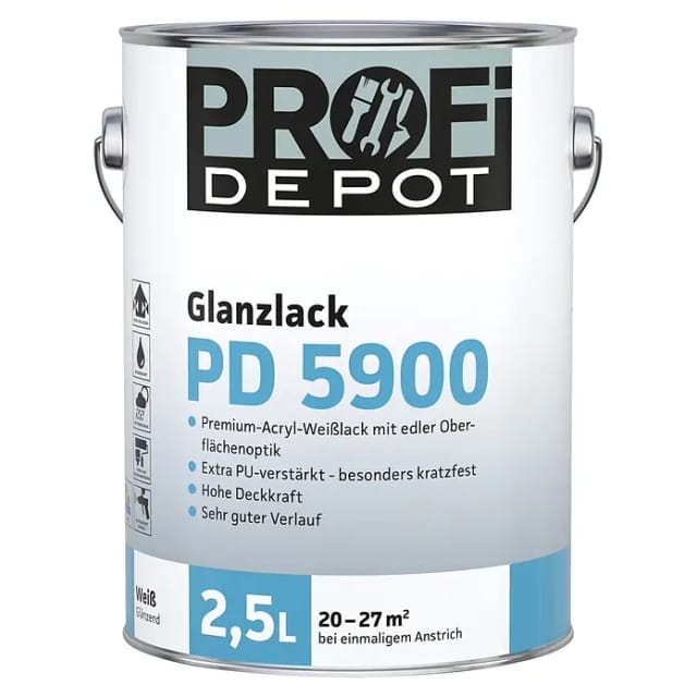 Profi Depot PD Weißlack Glanzlack PD 5900 (Weiß, Glänzend, 2,5 l, Wasserbasiert)