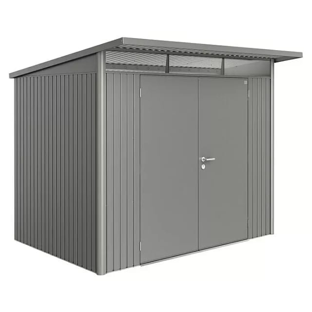 Biohort AvantGarde Gerätehaus AvantGarde A5 (Außenmaß inkl. Dachüberstand (B x T): 260 x 220 cm, Stahl, Quarzgrau, Doppeltür)