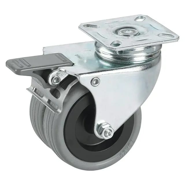 Dörner & Helmer Apparate-Doppelrolle (Durchmesser Rollen: 50 mm, Traglast: 80 kg, Doppeltes Kugellager im Drehkranz, Mit Platte und Feststeller)