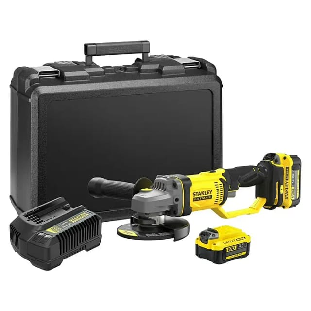 Stanley FatMax Akku-Winkelschleifer SFMCG400M2K-QW (18 V, 2 Akkus, 4 Ah, Durchmesser Scheibe: 125 mm, 9.000 U/min)