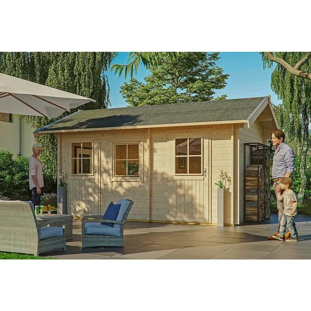 SKAN HOLZ Gartenhaus Lausanne (Außenmaß inkl. Dachüberstand (B x T): 530 x 380 cm, Holz, Natur, Dachschalung & Dachlattung)