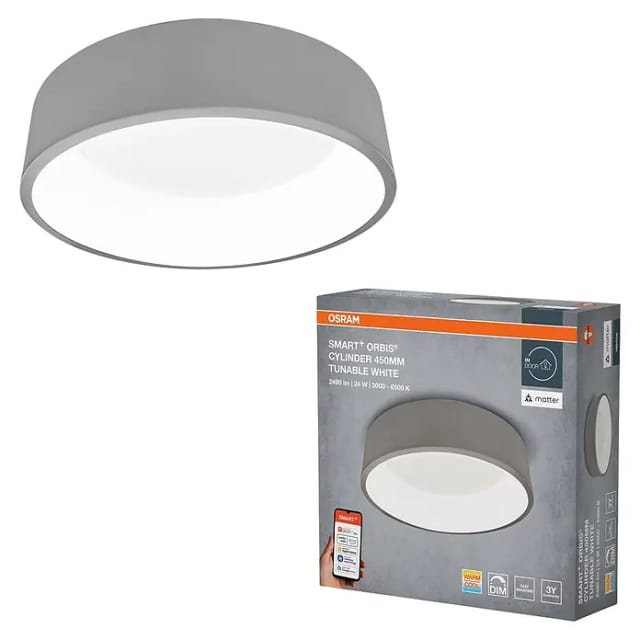 Ledvance Smart+ WiFi LED-Deckenleuchte rund Cylinder (24 W, Ø x H: 450 x 134 mm, Grau)
