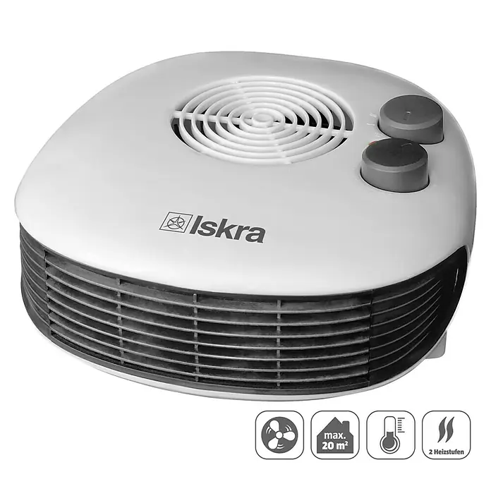 Iskra Heizlüfter FH08 (1.000 W - 2.000 W, Weiß/Schwarz, IPX0)