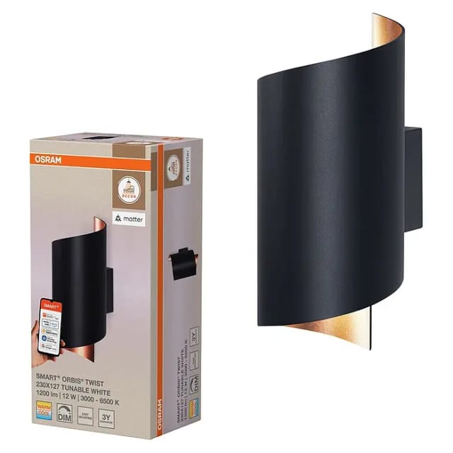 Ledvance Smart+ WiFi LED-Wandleuchte (12 W, L x B x H: 12,7 x 9,5 x 23 cm, Schwarz, Warmweiß)