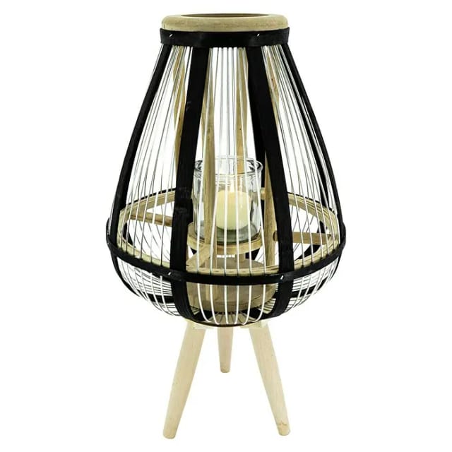 Windlicht Bambus (Ø x H: 30 x 40 cm, Natur/Schwarz)