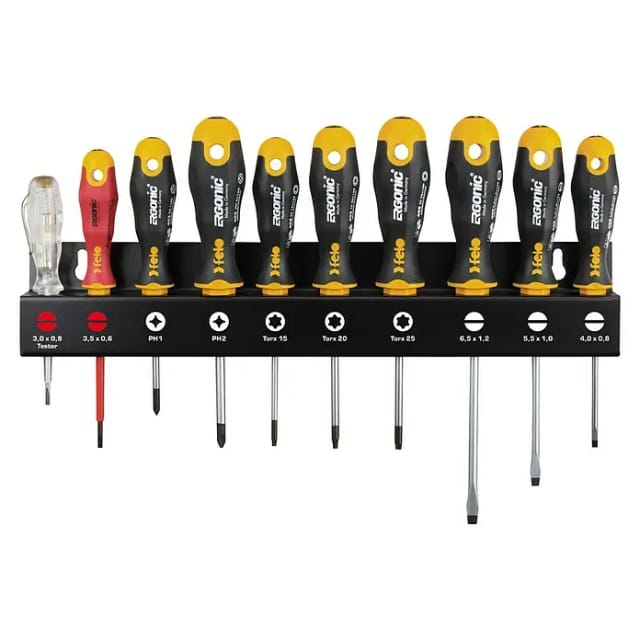 Felo Schraubendreher-Set Ergonic® XL Rack (10 -tlg., Schlitz und Kreuzschlitz PH)