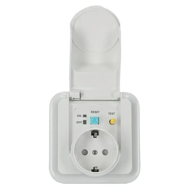 FI-Steckdose (mit Klappdeckel, 16 A, Bemessungsfehlerstrom: 30 mA, 230 V)