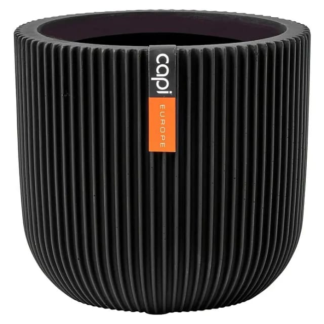 Capi Europe Übertopf rund Nature Groove (Außenmaß (Ø x H): 24 x 21 cm, Schwarz, Polyester)