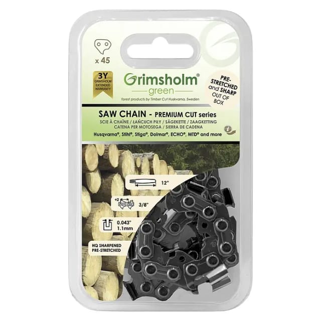 Grimsholm Green Sägekette Premium cut (Schwertlänge: 12 ", Nutbreite: 1,1 mm, Anzahl Treibglieder: 45 Stk.)