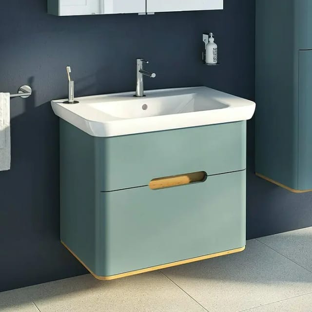 VitrA Sento Badmöbel-Set (80 cm, Fjordgrün, 2 Schubladen)