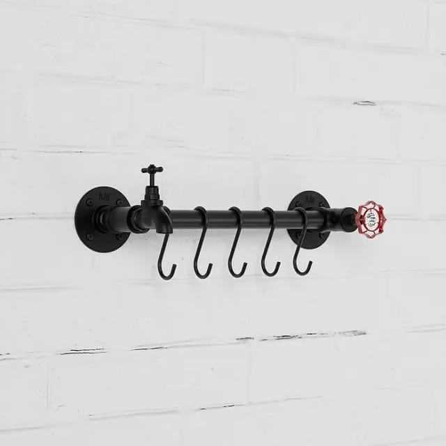 Walteco Rusticline Hakenleiste mit Haken (L x B x H: 28 x 40 x 6 cm, Stahl, Schwarz)