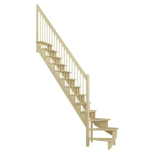 Dolle Raumspartreppe Lyon (Breite: 65 cm, Kiefer, Natur, Unbehandelt, Geschosshöhe: 286 cm, 1/4-gewendelt links, Holzgeländerstäbe)