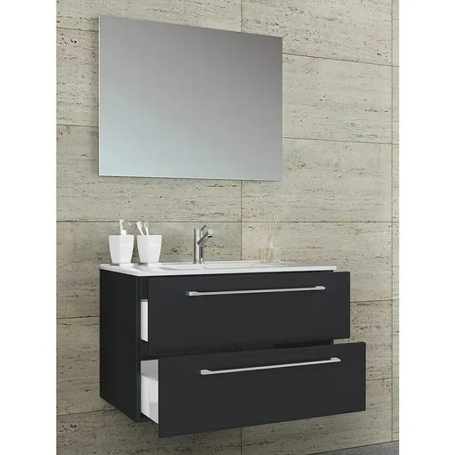 VCM Badinos Badmöbel-Set (80 cm, Schwarz, 3 -tlg.)