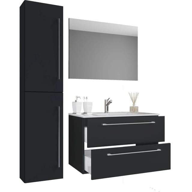 VCM Badinos Badmöbel-Set (81 cm, Schwarz, 4 -tlg.)