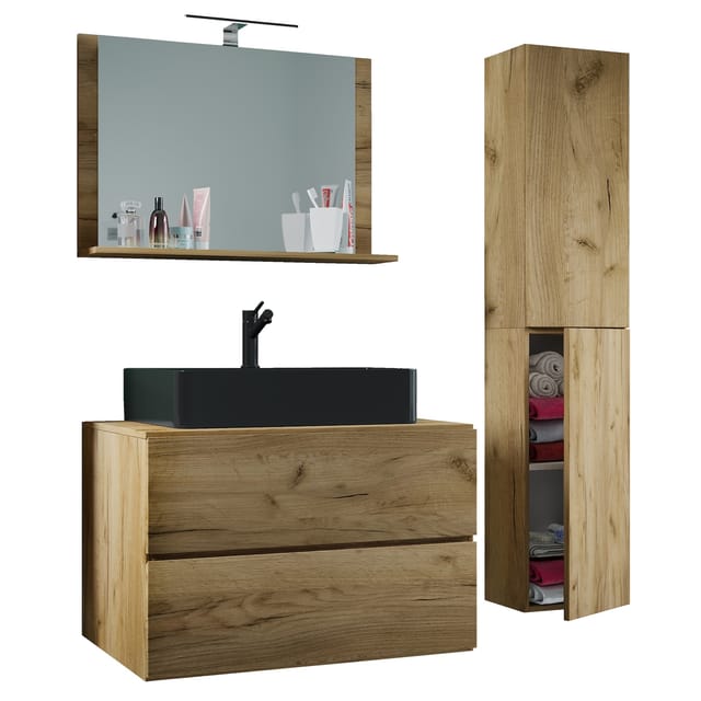 VCM Lendas Badmöbel-Set (114 cm, Honig-Eiche)