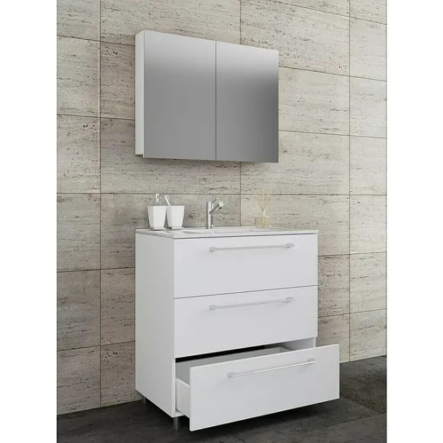 VCM Badinos Badmöbel-Set SPS (80 cm, Weiß, Farbe Waschbecken: Weiß)