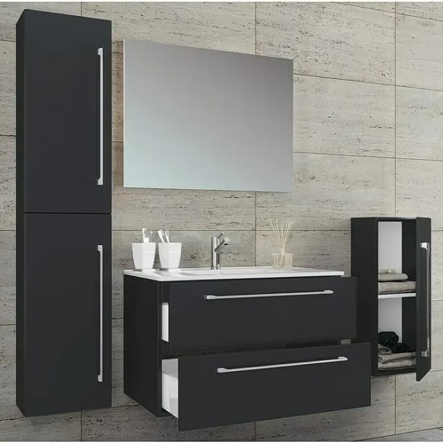 VCM Badinos Badmöbel-Set (80 cm, Schwarz, 5 -tlg.)