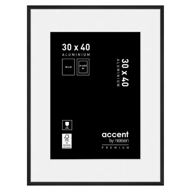 Accent Alurahmen Premium (30 x 40 cm, Schwarz Matt)