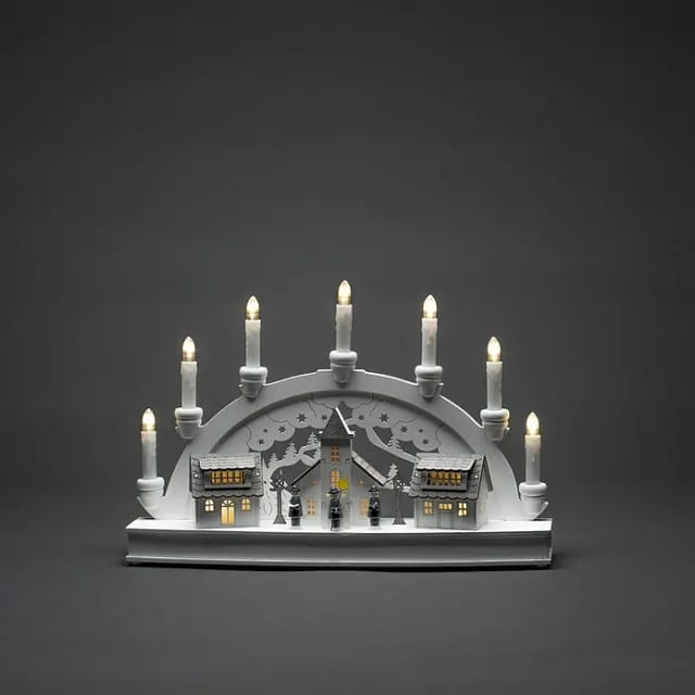 Konstsmide LED-Holzsilhouette Häuser (10 x 43 x 28 cm, Weiß, Batteriebetrieben, Warmweiß)
