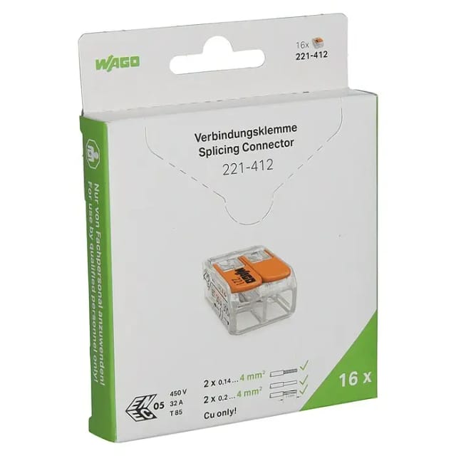 Wago Compact Hebelklemme 221-412 (Anzahl Leiter: 2 Stk., 0,14 mm² - 4 mm², 16 Stk.)