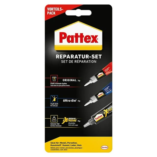 Pattex Kleber-Set Reparatur-Set (3 -tlg., 1 x Sekundenkleber Flüssig 3 g, 1 x Sekundenkleber Ultra Gel 3 g, 1 x 100 % Repair Powerkleber 8 g)