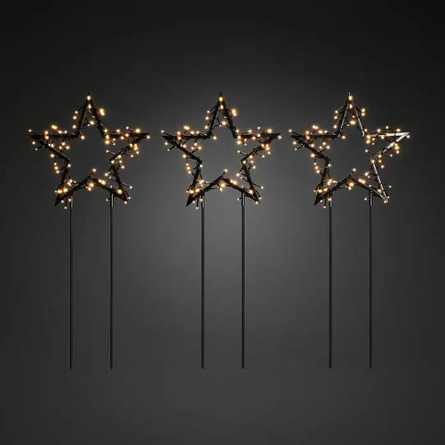 Konstsmide LED-Gartenstecker Stern 3er-Set (Schwarz, Bernstein, Außen, 3 Stk.)