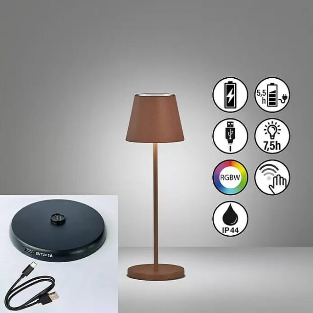 FHL easy Akku-Tischleuchte COSENZA 2.0 (2 W, L x B x H: 11 x 11 x 34 cm, Rost, RGB)