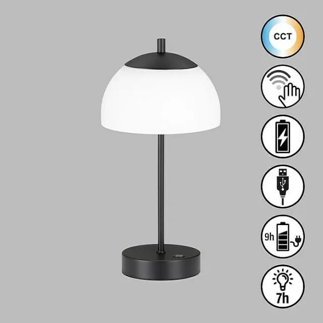 FHL easy Akku-Tischleuchte RIVA Glas (2 W, L x B x H: 18 x 18 x 35 cm, Opal matt/ Sandschwarz, Mehrfarbig, Glas)