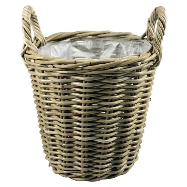 Van der Leeden Pflanzkorb (Ø x H: 40 x 30 cm, Rattan, Grau)