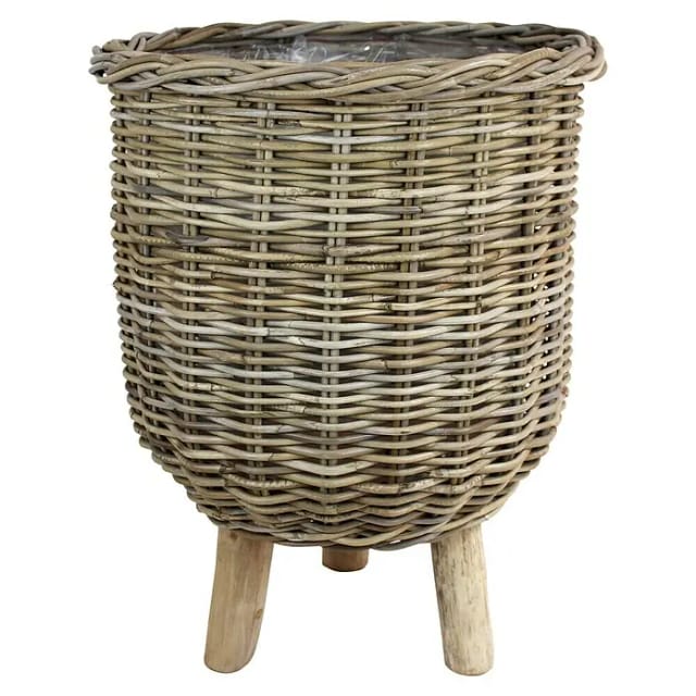 Van der Leeden Pflanzkorb (Ø x H: 41 x 54 cm, Rattan, Grau)