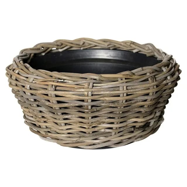 Van der Leeden Drypot Pflanzschale rund (Ø x H: 46 x 18 cm, Rattan, Grau)