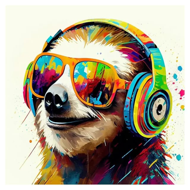ProArt Young Living Leinwandbild (Animals with Headphonse - Faultier, B x H: 30 x 30 cm)