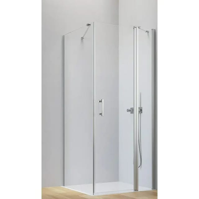 Camargue Level 5 Eckdusche (L x B x H: 100 x 100 x 200 cm, Unbeschichtet, Silber, Glasstärke: 5 mm, DIN Anschlag: Rechts)