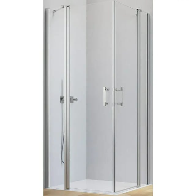 Camargue Level 5 Eckdusche (80 x 100 x 200 cm, Unbeschichtet, Silber, Glasstärke: 5 mm, DIN Anschlag: Links/Rechts)