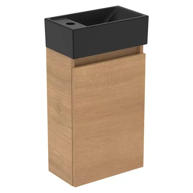 Ideal Standard Eurovit Badmöbel-Set + (37 cm, Hamilton Eiche/Schwarz, Hahnloch: Links)