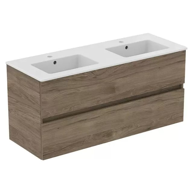 Ideal Standard Eurovit Badmöbel-Set + (121,5 cm, Nussbaum, Farbe Waschbecken: Weiß, Anzahl Schubladen: 2 Stk.)